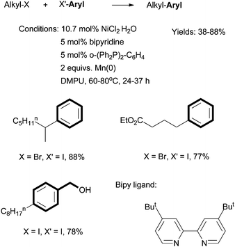 
            Ni-catalyzed reductive coupling of alkyl halides using a bipy ligand.