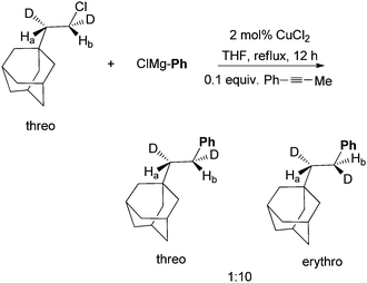 
              Probe of stereochemistry in Cu-catalyzed coupling.