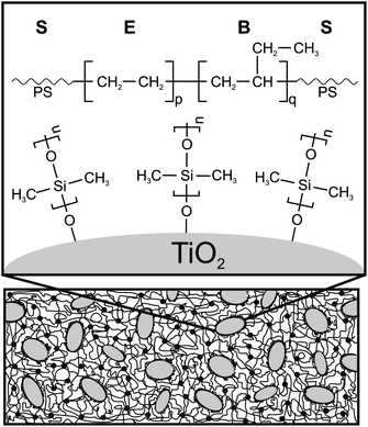 Schematic representation of the composite structure and chemical properties of the particle surface.