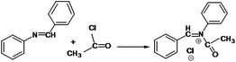The first step of the imine reaction with acyl chloride in the presence of diethyl phosphite and the formation of an unstable intermediate.
