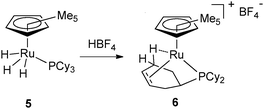 PCy2(η2-C6H9) ligand featuring an agostic interaction at ruthenium.