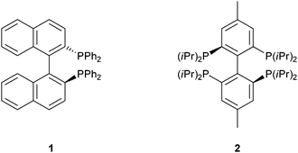 
          BINAP
          1 and the 2,2′,6,6′-tetraphosphinobiphenyl 2.