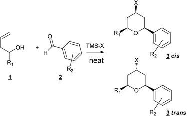 
          Solvent- and metal-free Prins cyclisation.