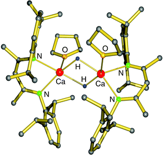 Crystal structure of the first calcium hydride complex by Harder et al.68