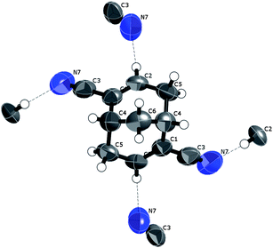 A displacement ellipsoid (50%) plot of the crystal structure of (+)-4 indicating also the shortest intermolecular contacts.