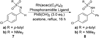 Rhodium-catalyzed asymmetric addition of arylboronic acids.