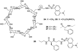 Structures of cyclodextrins 24–28, and structural elements considered in the design of enantioselective cyclodextrins.