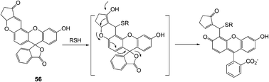 A plausible mechanism of 56 to thiols in aqueous solution.