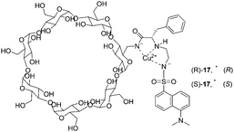 Schematic structures of the Cu2+ complexes of dansylated cyclodextrins (R)-17 and (S)-17.