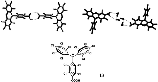 View of hydrogen-bonded dimers present in the α-phase (left) and β-phase (right) of radical 13. Reproduced from ref. 80 with permission from Wiley-VCH.
