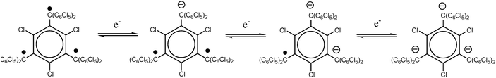 Mixed-valence species (3−−˙˙ and 32−2−˙ derived from triradical 3˙˙˙ and its trianionic 33−3− species.