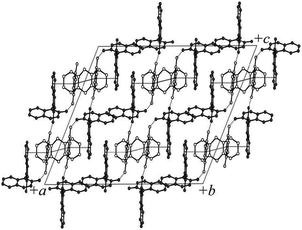 Crystal structure of the three-component cocrystal (bis-β-naphthol)(benzoquinone)(anthracene)0.5 determined from PXRD data. Dotted lines indicate π-stacking interactions and hydrogen-bonded chains. Reproduced from ref. 155.