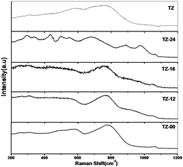 Raman spectra of TZ catalysts with varied digestion times.