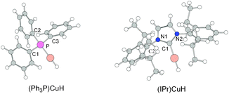 Optimized structures of (Ph3P)CuH and (IPr)CuH.