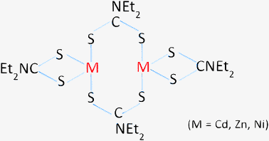 The structure of the single-source molecular precursor of metal diethyldithiocarbamate.