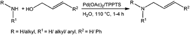 Pd(OAc)2/TPPTS catalyzed allylic amination of allylic alcohols with amines.