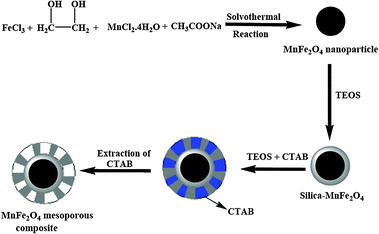 Schematic illustration of the fabrication of magnetic MnFe2O4 mesoporous nanocomposites.