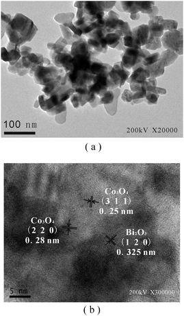 (a) TEM and (b) HR-TEM images of the CBO catalyst.