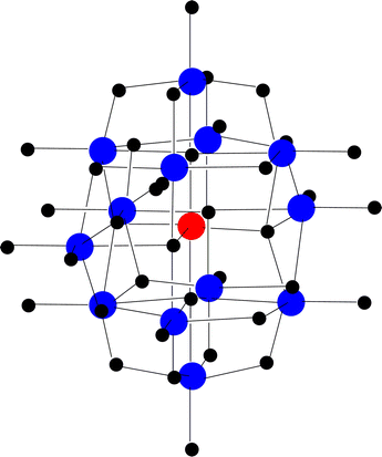 A ball–stick model of K7[MnV13O38]·18H2O. The blue, red and black balls correspond to vanadium, manganese and oxygen respectively.