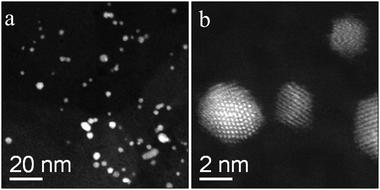 Representative STEM-HAADF images of the sol immobilized 1.0 wt% Au/MgO sample that had been calcined at 200 °C.