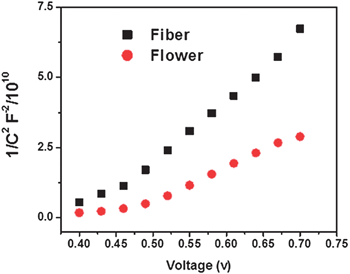 Mott–Schottky plot of flowers and fibers.