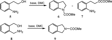 Synthesis of N-carboxymethyl indoline 6 and N-carboxymethyl isoindoline 9.