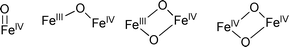 
          Fe(IV)-oxo species observed in non-heme iron proteins and model complexes.