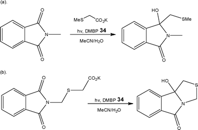 Illustration of photochemical (a) addition and (b) cyclisation reactions performed using a Foturan™ flow reactor.