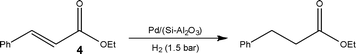 
              Hydrogenation of ethylcinnamate 4 under solvent-free conditions.