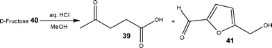 Synthesis of levulinic acid 39 from d-fructose 40 under flow conditions.