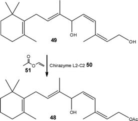 Biocatalytic synthesis of a key intermediate of Vitamin A.