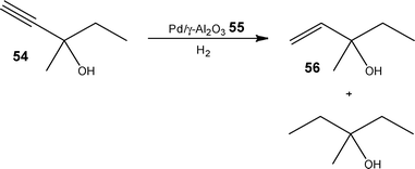 Illustration of the over-oxidation product obtained for the hydrogenation of 3-methyl-1-penten-3-ol 54 in batch.