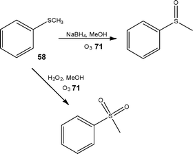 Illustration of the selective ozonolysis of thioanisole 58 achieved under flow conditions.