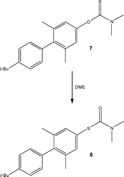 Conversion of an O-thiocarbamate 7 to an S-thiocarbamate 8 under high temperature flow conditions.
