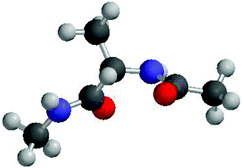 Structure of the alanine dipeptide, 20 °C (dotted).