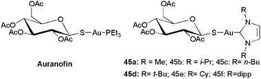 Auranofin and NHC analogues.