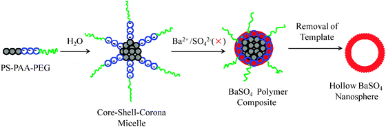 Synthesis of hollow BaSO4 nanospheres from a PS-b-PAA-b-PEG micelle template.
