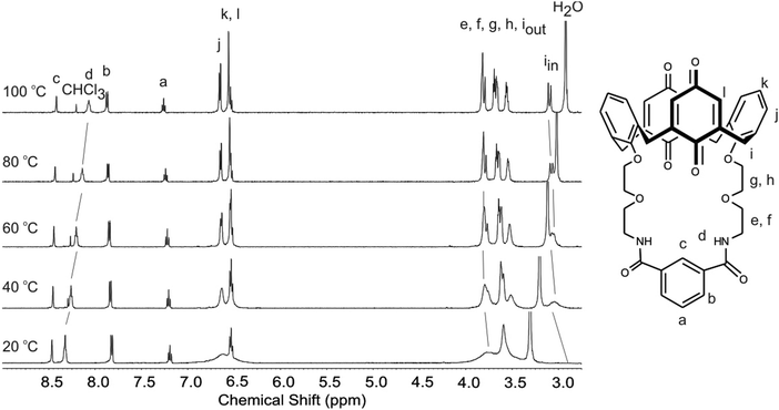 Variable temperature experiment showing the effect of increasing temperature on the 1H NMR spectrum of receptor 3 in DMSO-d6.