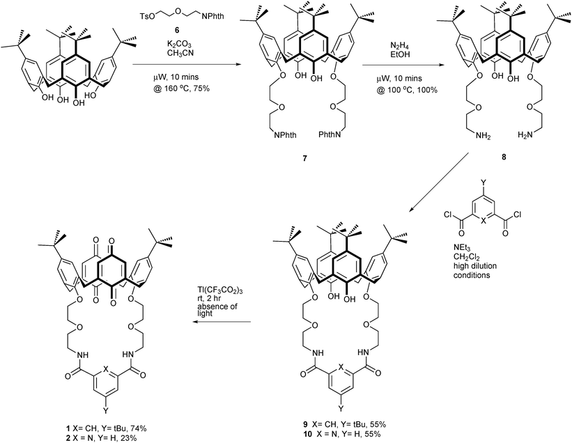 Synthesis of tert-butylcalix[4]diquinone receptors 1–2.