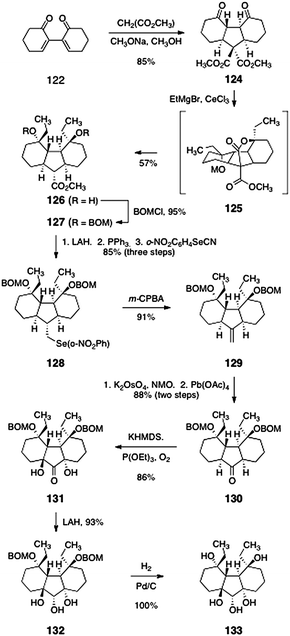 Synthesis of the tricycle 133 by Nicolaou and co-workers.