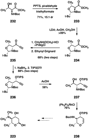 Synthesis of the glycal 238 (Shair and co-workers).