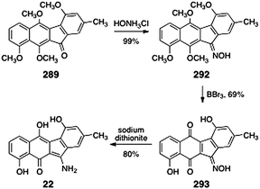Synthesis of stealthin C (22) from tetramethylkinobscurinone (289) by Gould and co-workers.