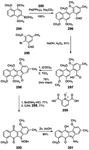 Synthesis of stealthin C dimethyl ether (301) by Kamikawa and Koyama.