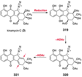 Moore's proposal for the bioreductive activation of kinamycin C (3).