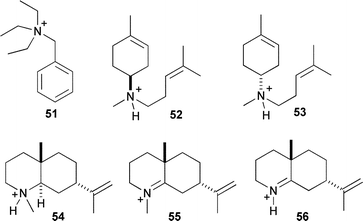 
            Aza-analogues of sesquiterpenoid cationic intermediates.