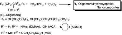 Preparation of nanometre-size controlled fluorinated oligomer/hydroxyapatite composites.