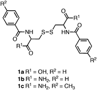 Chemical structure of dibenzoyl cystine derivatives investigated by Menger et al.88