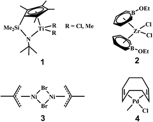 Representative catalysts rendering branch-on-branch structures in polyethylenes.