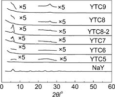 
            XRD patterns of zeolite NaY and the prepared carbons.