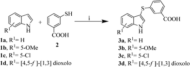 Synthesis of intermediates 3a–d. Reagents and conditions: i) FeCl3 (20% mol), acetonitrile, MW: 140 °C, 150 W, 30 min, 90–96%.